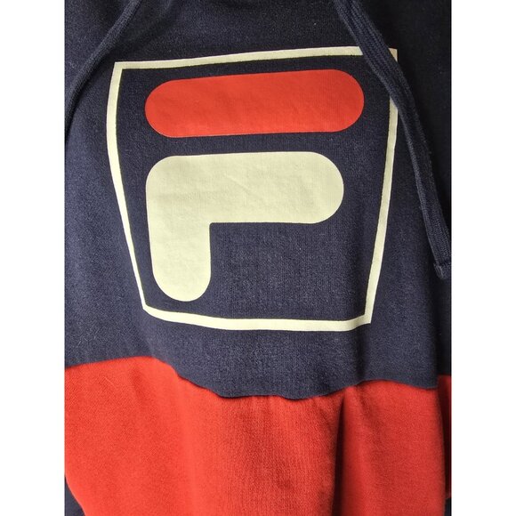 FILA Marzio Pullover Hoodie Mens M Navy & Red Drawstring Color Block - Picture 4 of 8